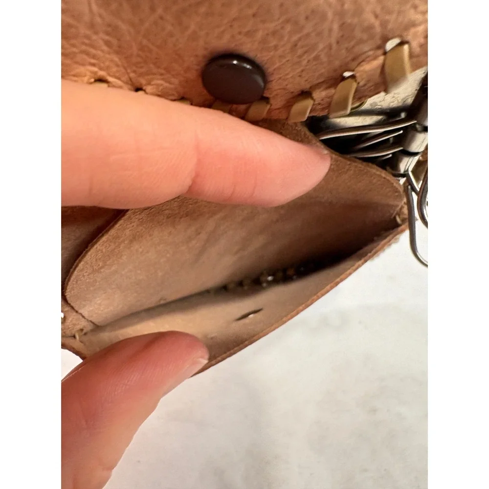 Vintage Tan Leather Whipstitch Key Case Wallet 6 Hook Holder with Coin Pouch